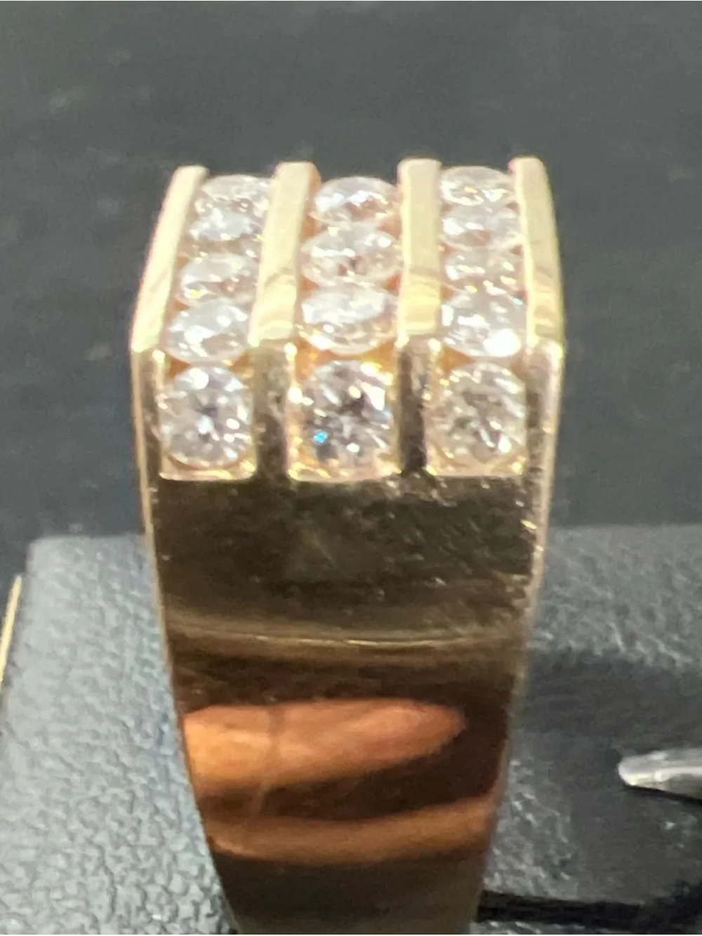 Mens 14K Yellow Gold 3 Rows of Channel-Set Genuine Diamonds Ring 1.75 Total CTW